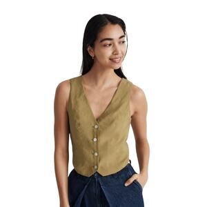 Madewell TENCEL Modal Olive Green Button Front Tank Top Size 00 NWT